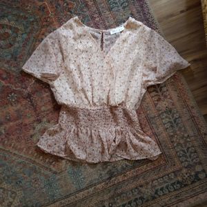 Blush J Flutter Sleeve Faux Wrap Top Small Floral Worn Once EUC